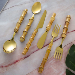 أطقم مقابض من الخيزران ، طقم أدوات مائدة فاخرة عالية الجودة من الفولاذ المقاوم للصدأ ، طقم سكاكين للمطاعم - Product Image 2