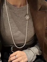 Collier de perles authentiques 90 cm pour femme, plaqué or 14 carats, motif fenêtre de rose populaire 2026, qualité AAAA, style vintage