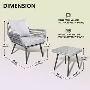 Ensemble bistro d'extérieur Meubles de patio en corde Balcon Groupe de sièges pour 2 personnes avec coussins Ensembles de conversation pour le jardin - Product Image 4