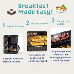 3-in-1 Electric Breakfast Maker Microwave Toaster Oven Coffee Maker Frying Pan Plastic Housing 7L Capacity Temperature Control - Product Image 2