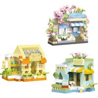 HTL DIY Micro Street View Flower Shop Building Blocks Toy Miniature City Architecture Model Set for Kids Desktop Decoration