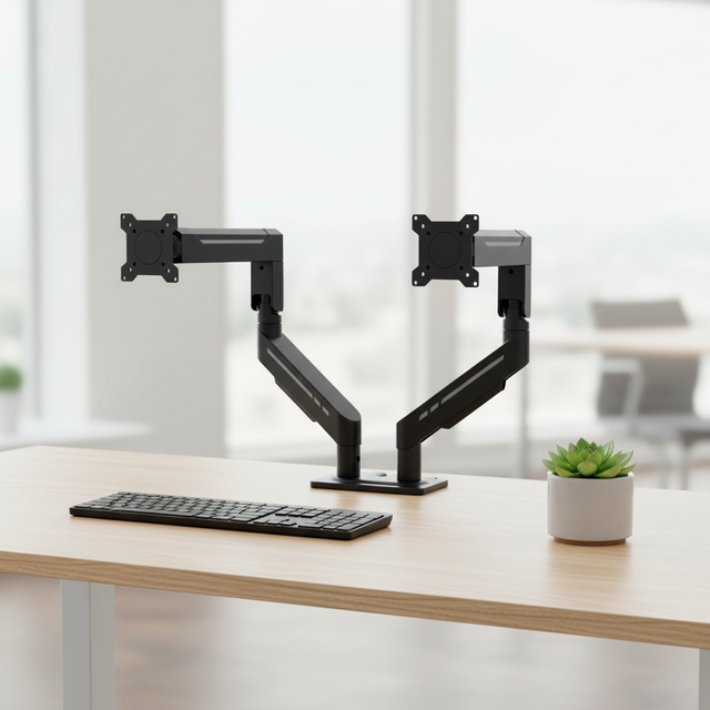 New Wholesale Customized Plastic Coated Iron Computer Dual Gaming Monitor Arm Space-Saving Built-in Cable Management