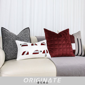 Cojín cuadrado negro rojo vino de lujo moderno, funda de almohada, combinación de luz Simple para sala de estar, sofá, memoria, personaje calentado - Product Image 2