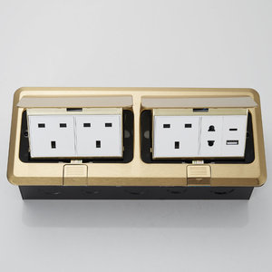 Boîtier de <span class=keywords><strong>prise</strong></span> de sol escamotable doré brossé en acier inoxydable, double <span class=keywords><strong>prise</strong></span> britannique, USB-C à charge rapide, étanche IP44, électrique - Product Image 5