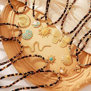 2025 nuevo diseño verano océano playa Sexy leopardo cuerda Acero inoxidable oro Gran Sol mariposa serpiente esmalte azul Shell collar - Product Image 1