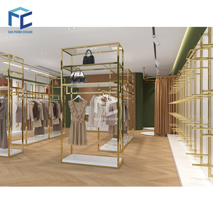 Gold Clothing <strong>Display</strong> <strong>Rack</strong> Guangdong <strong>Supplier</strong> Ladies Garment Shop Interior Design <strong>Stand</strong> Clothing <strong>Display</strong> <strong>Rack</strong> for Clothes Shop - Product Image 4