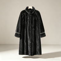 Manteau long en fausse fourrure de vison pour femme, noir, motif chevron, col montant en vison doré, col et poignets perlés à la main, coupe ample, chaud, hiver, luxe, vêtement d'extérieur en fourrure