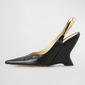 Women's Pointed Toe Back Gold Straps Sandals Sexy on Shoes High Wedge Dress Summer Cut Out Slingback <b>Pumps</b> - Product Image 2