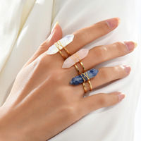 Bagues de luxe pour femmes, plaquées or, tendance, avec colonne hexagonale, pierres naturelles d'améthyste et de quartz clair, pour la création de bijoux DIY