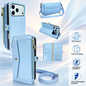 Elegante Cartera <span class=keywords><strong>de</strong></span> Cuero Azul Cielo para <span class=keywords><strong>Mujer</strong></span>, con Múltiples Compartimentos para Tarjetas, Cierre <span class=keywords><strong>de</strong></span> Botón a Presión, para iPhone 18 17 16 15 Pro Max - Product Image 1