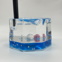 Porte-stylo à sable mouvant liquide sur le thème de l'océan avec figurine de dauphin rose en acrylique, papeterie flottante 3D, cadeau de bureau