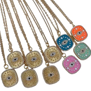 เหรียญทอง18K กับ CZ ปูโชคดีลูกบาศก์เซอร์โคเนียเคลือบสีฟ้าตุรกีสร้อยคอเชื่อมโยงห่วงโซ่เครื่องประดับตาชั่วร้าย - Product Image 1