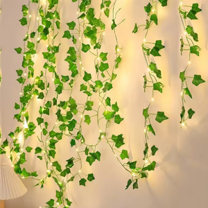 Guirnalda de Luces LED Solares IP65 para Jardín, Guirnalda de Hojas Verdes Artificiales de Cobre, Guirnalda Colgante para Interiores y Exteriores, Fiestas de Navidad - Product Image 5