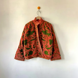 Chaqueta de Terciopelo Bordada a Mano Artesanal para Mujer, Estilo Vintage, Color Durazno Coral, Chaqueta Corta de Terciopelo Suave, Abertura Frontal, Estilo Boho, Ropa de Abrigo de Invierno - Product Image 1