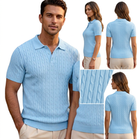 Chemise à manches courtes en tricot bleu clair pour homme, boutonnée sur le devant, couleur unie, décontractée, respirante, en polyester, logo personnalisé, coupe classique pour le golf