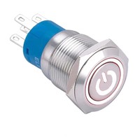 ELEWIND Interrupteur à bouton-poussoir métallique avec symbole d'alimentation 19 mm (PM192F-11ET/R/12V/S, IP65, ROHS)