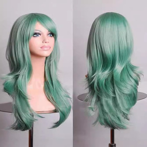 Perruque synthétique longue à ondulations lâches avec frange droite, couleur unie, pour femmes, fête, cosplay, cheveux violet, rouge, bleu, rose, gris, blond - Product Image 2