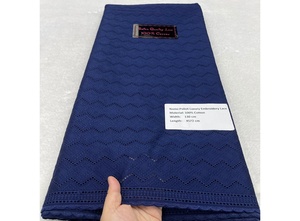 Tela de Encaje Africana de Alta Calidad, Tela de Encaje de Algodón Pulido, Color Azul Cielo, 5 Yardas para Ropa Masculina Nigeriana - Product Image 2