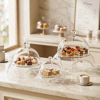 Support à gâteau en plastique PET transparent, couvercle en forme de cloche, plateau de présentation de desserts pour boulangerie, mariage, banquet
