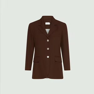 Blazer elegante marrón de un solo botón para mujer con solapa con muescas y bolsillos con solapa, perfecto para la oficina. - Product Image 1