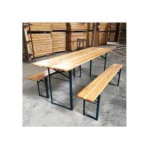 Ensemble table et bancs de pique-nique modernes en bois pour 6 personnes, pliables, sur trois pieds, portables et empilables, pour jardin et extérieur - Product Image 1