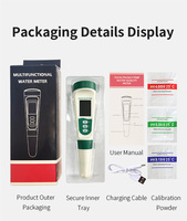 Rechargeable 5-in-1 Water Quality Tester PH/TDS/EC/Salinity/Temp Pen with Voice for Swimming Pool Hydroponics