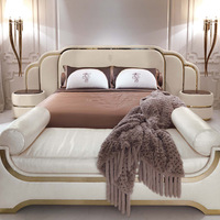 Luxusvilla Neues Design Doppelbett-Kopfteil Modernes Lederbett Schlafzimmer-Möbelset