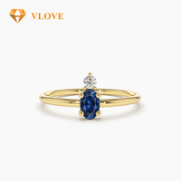 Bague de fiançailles Toi et Moi personnalisée en or massif 14 carats avec diamant de laboratoire et saphir bleu ovale, bijoux fins pour femmes