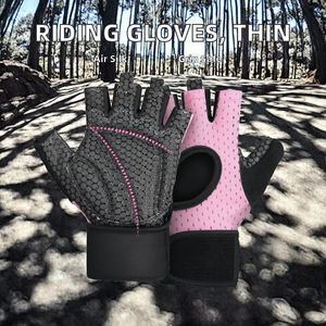 Gants de musculation unisexes en néoprène noir et violet à demi-doigts avec support de poignet pour la musculation, le cyclisme, la maison et l'extérieur - Product Image 2