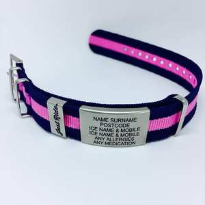 Braccialetto sportivo in nylon con cinturino identificativo in tessuto con cinturino identificativo di emergenza con piastra metallica - Product Image 1