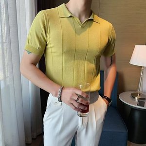 Pull personnalisé de haute précision à séchage rapide à manches courtes respirant chandails pour hommes Anti-rides couleur unie tricots décontractés - Product Image 5
