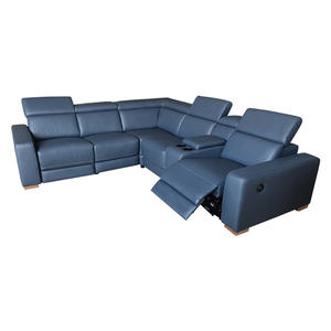 Sofa Recliner Bentuk L Ruang Tamu Elektronik Bersekat Kulit Mewah Modern - Product Image 1