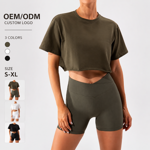 Ensemble de sport sans couture pour <span class=keywords><strong>femme</strong></span> : Crop top et short cycliste taille haute – Tenue de yoga, gym, fitness, et shapewear deux pièces - Product Image 1