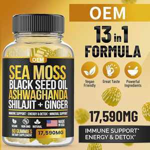 OEM <strong>Sea</strong> <strong>Moss</strong> Black Seed Oil Ashwagandha Gummies with Shilajit, Elderberry, Turmeric, Bladderwrack for Energy &amp; Detox Gummy - Product Image 5