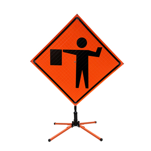 Giao thông dấu hiệu 48 Orange phản chiếu Vinyl Roll-up Heavy Duty khung flagger biểu tượng - Product Image 3