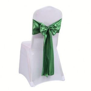 Vente en gros de nœuds de chaise vert sauge en satin de soie, textiles de décoration de luxe, housses de chaise pour mariage - Product Image 1