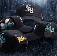 Topi Baseball Bordir 3D 5 Panel Berlapis Satin Sutra dengan Rhinestone Custom, Logo Custom, Topi Suede Gorras Xcap Viacrucis Hitam