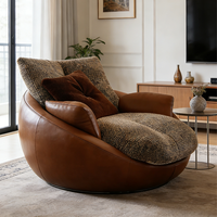 Canapé individuel moderne italien, fauteuil de luxe en cuir et tissu, fauteuil confortable ergonomique à siège rond pour salon