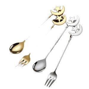 Cuillère et fourchette à café en acier inoxydable de luxe, écologiques, en or, couverts, vaisselle musulmane, cadeau pour l'Aïd Moubarak, Ramadan - Product Image 1