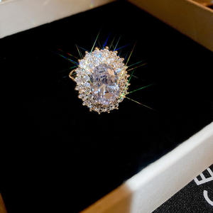 Real Gold Electroplated Zircon Oval Vintage Cobre Luz Lujo Gama alta Accesorios de moda Venta al por mayor Anillo abierto para mujer - Product Image 6