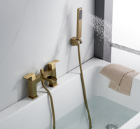 Robinets de bain-douche en or brossé, mitigeur de baignoire de salle de bain en cascade, mitigeur de bain-douche à double levier avec ensemble de douchette