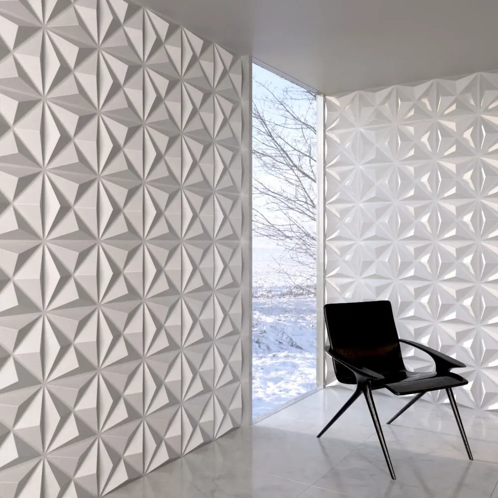 Paredes decorativas Papel pintado interior barato Paneles de pared 3D Panel moderno Dinding Papan 3D/revestimiento de pared PVC Diseño de modelo 3D 2 años