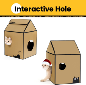 <b>Cardboard</b> <b>Cat</b> <b>House</b> with Scratch Pad & Catnip, <b>Cat</b> Play Scratching <b>House</b> for Indoor Hideaway Furniture Can Be Customized - Product Image 3