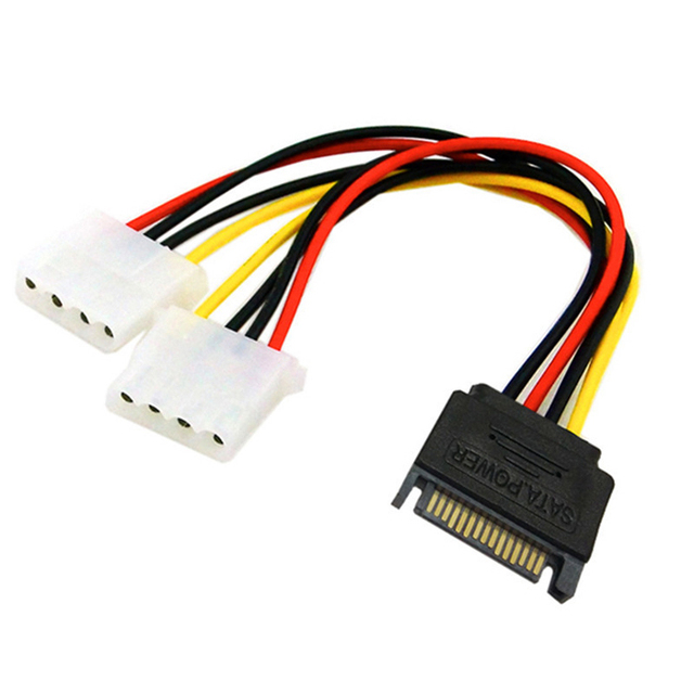 D2869 15cm 15Pin SATA Male To 4 Pin Dual Female Molex Cable Serial ATA Lead For PC CPU