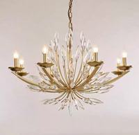 Lustre moderne en cristal doré LED pour restaurant d'hôtel de luxe, grand et à haut plafond.
