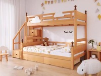 Lits pour enfants, lits superposés doubles réglables pour enfants, en bois massif naturel, avec escalier, lits superposés pour enfants, fabrication sur mesure