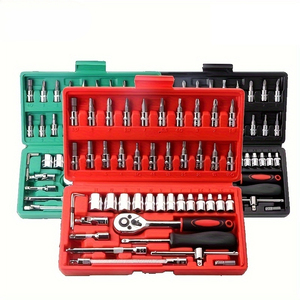 Jeu de 46 Pièces Douilles et Clé à Cliquet Carré 1/4 Pouce, Douilles Embouts Métriques, Rallonge, <span class=keywords><strong>Outils</strong></span> à Main en <span class=keywords><strong>Mallette</strong></span> pour Réparation Automobile et Usage de Jardin - Product Image 5
