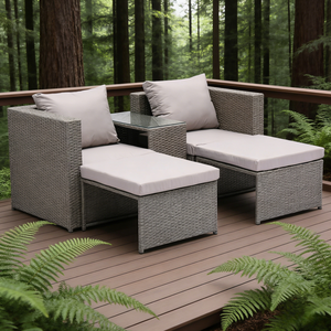 Ensemble <span class=keywords><strong>de</strong></span> <span class=keywords><strong>salon</strong></span> <span class=keywords><strong>de</strong></span> <span class=keywords><strong>jardin</strong></span> moderne avec table à manger et chaises longues confortables, résistant aux intempéries, idéal pour la cour. - Product Image 4