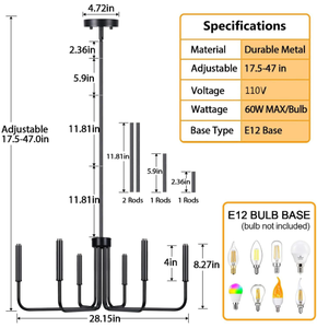 โคมไฟระย้าเหล็กสไตล์อเมริกันเรียบง่ายหรูหราสำหรับห้องนั่งเล่นห้องนอนห้องรับประทานอาหาร-สีดำวินเทจสีทอง - Product Image 2