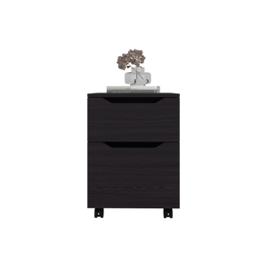 Nightstand 2 <b>Drawer</b> Black With Wheels Bedroom <b>Storage</b> <b>Drawer</b> Unit - Product Image 3